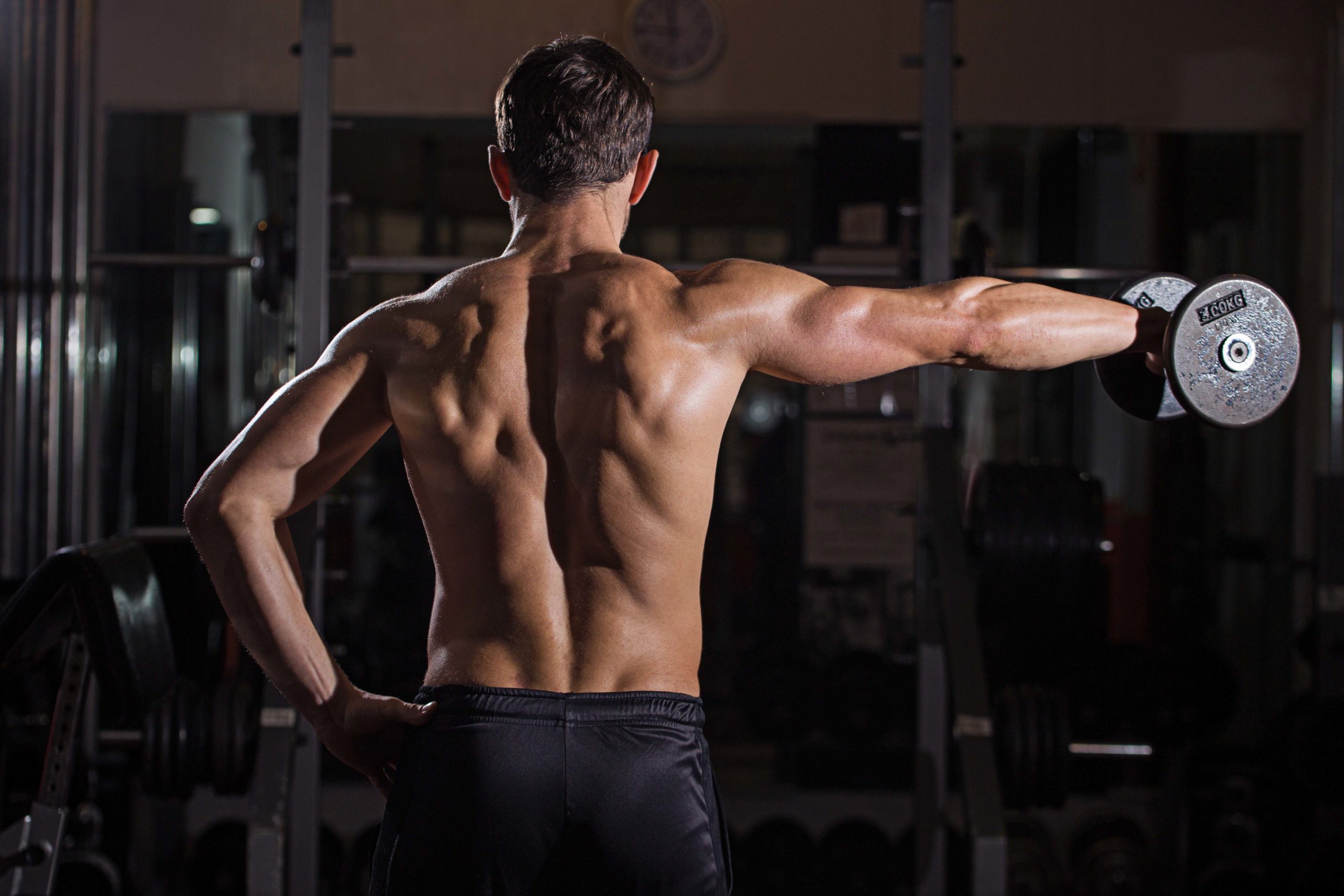 Man doing lateral shoulder exercise with dumbbells at the gyme