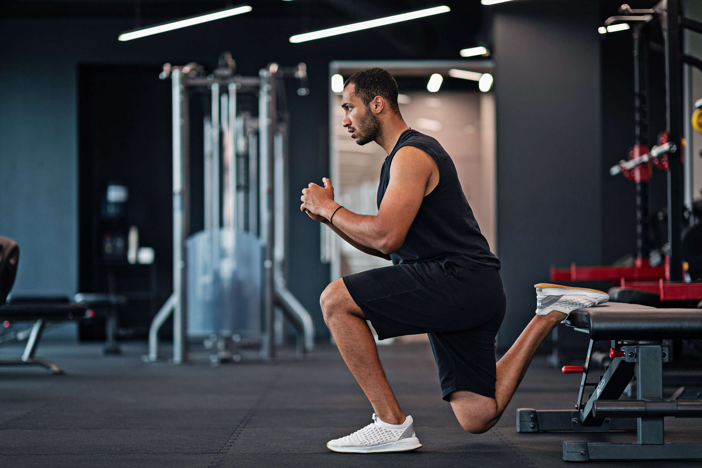 Side View Athletic Man Doing Bulgarian Split Squat