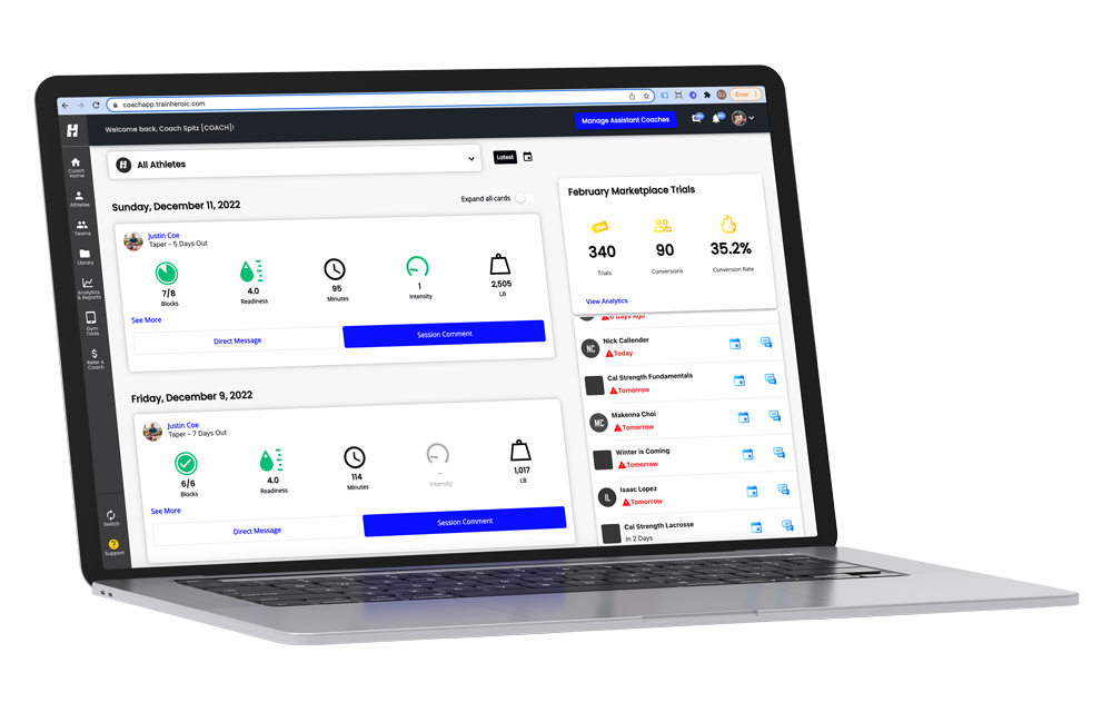 A laptop showing the coach dashboard